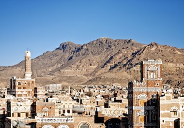 Sanaa, yemen - traditional yemeni architecture clipart