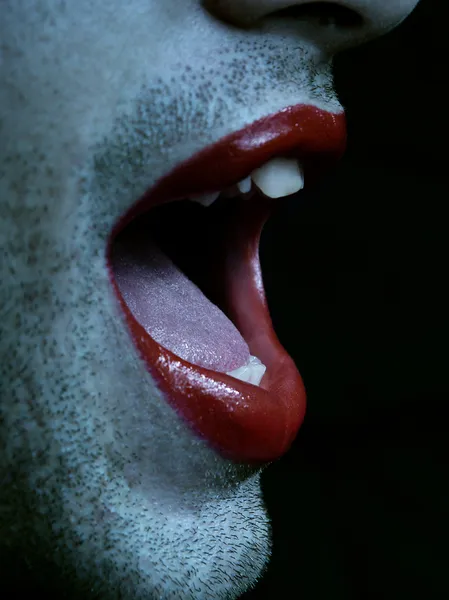 Gay man mouth with lipstick