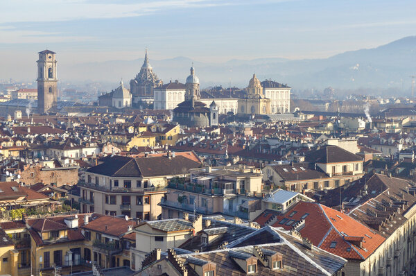 City of Turin (Torino) skyline panorama birdeye seen from above