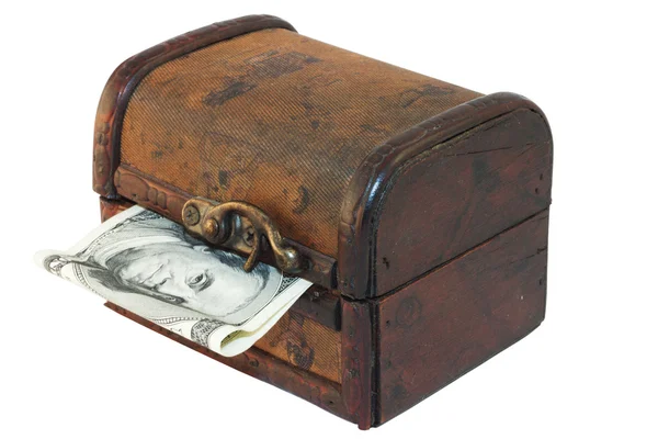 ドル紙幣を持つアンティーク宝箱 — ストック写真