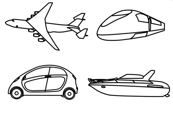 Contour of aircraft, car, train and yacht — Stock Photo, Image