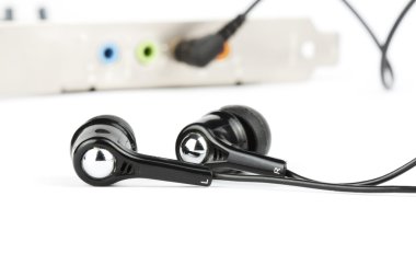 Black headphones with audio card clipart