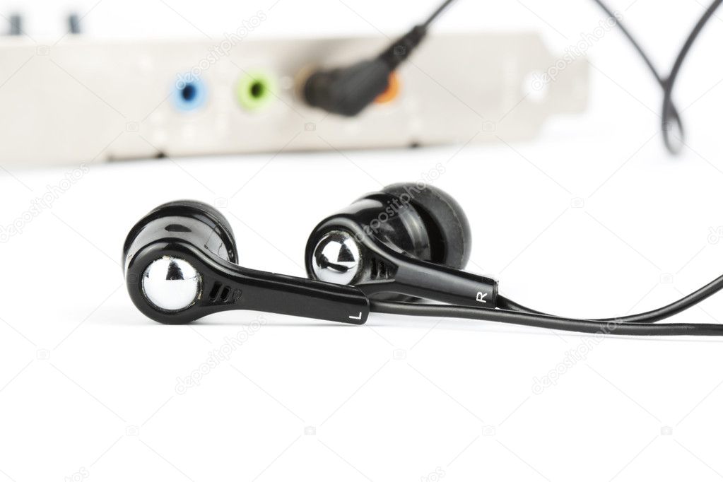 Black headphones with audio card
