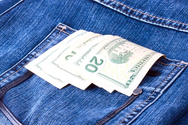 Dólares no bolso de jeans — Fotografia de Stock