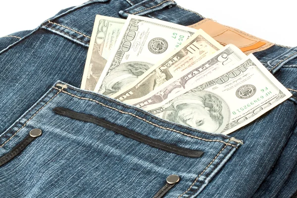 Dolary v kapse džíny — Stock fotografie