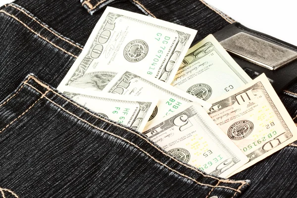 Dollar in de jeans zak — Stockfoto