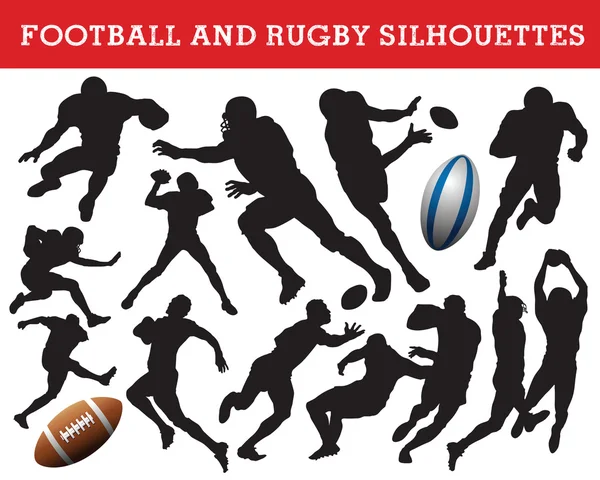 Futbol ve ragbi silhouettes — Stok Vektör
