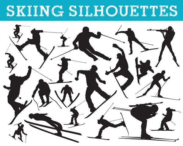 Skiën silhouetten — Stockvector