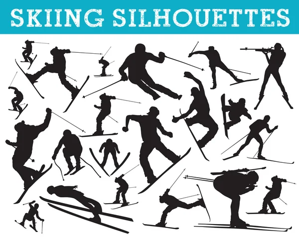 Silhuetas de esqui —  Vetores de Stock