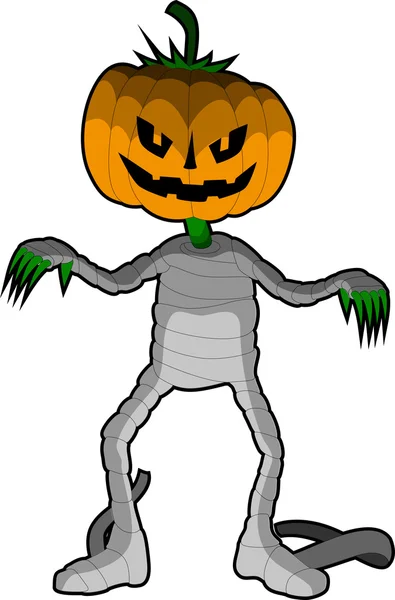 Smiling Pumpkin, pretending to be a zombie or mummy — Stock Vector