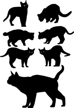 Vector black silhouettes of cats clipart