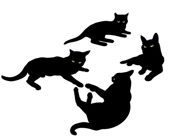 Sílhuetas pretas de vetor de gatos — Vetor de Stock