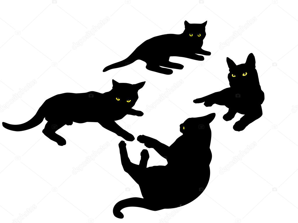 Vector black silhouettes of cats