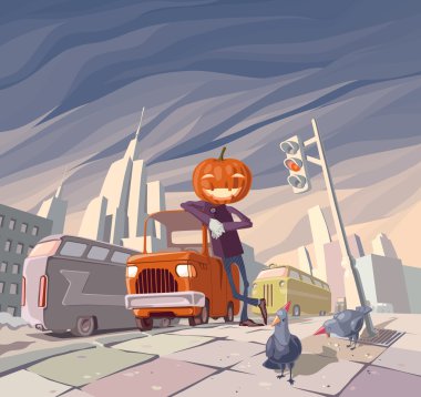 Jack O' Lantern and his orange car clipart