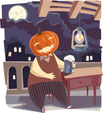 Jack O' Lantern with a pint of beer. clipart