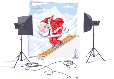 Skiing Santa Claus. clipart