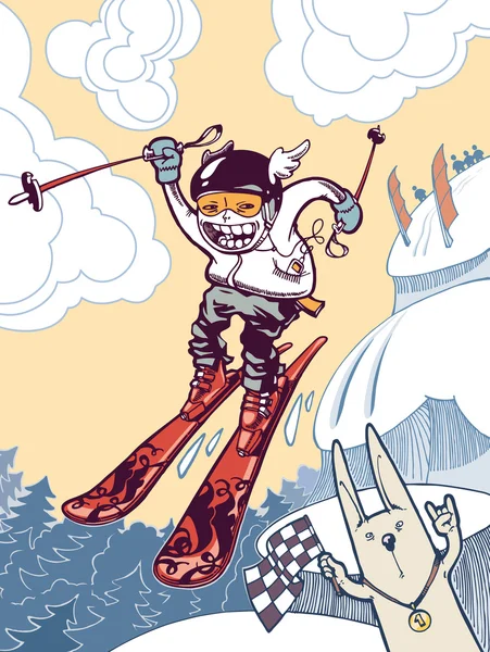 Le courageux freerider de ski . — Image vectorielle