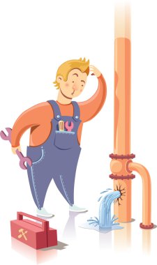 Repairman in confusion. clipart