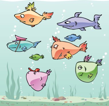 Set of the cartoon fishes. clipart