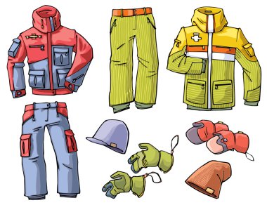 Clothes for skiing and snowboarding clipart