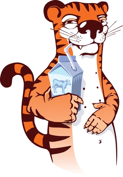 Слизький тигр п'є молоко . — стоковий вектор