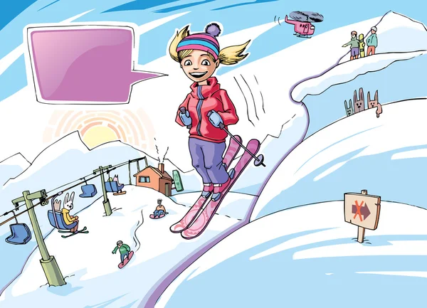 Skiing girl — Stock Vector