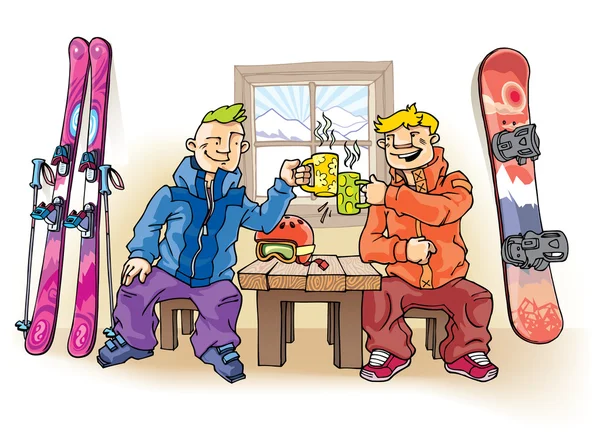 Kayakçı ve snowboarder — Stok Vektör