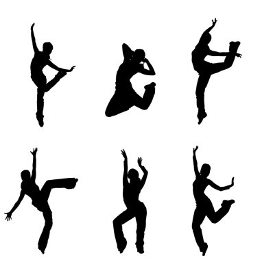 Silhouettes of street dancers on a white background clipart