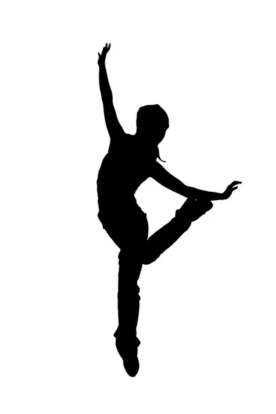 Pouliční tanečnice silueta na bílém pozadí — Stock fotografie