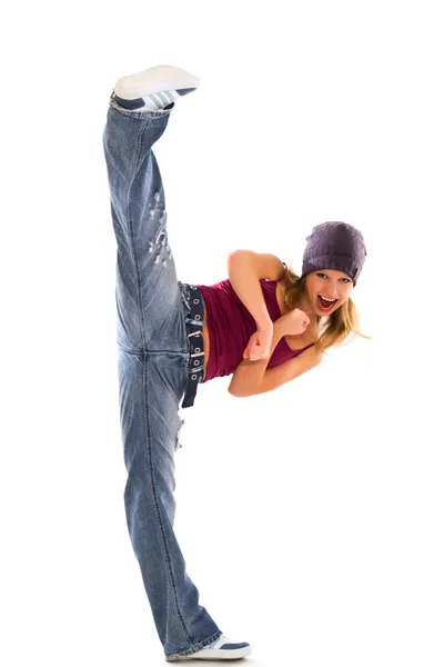 Energetic girl doing kick — Zdjęcie stockowe