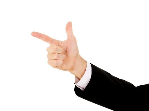 Hand man in a suit pointing to something — Stock Photo, Image