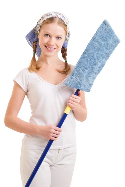 Cute girl With Mop — Stock Photo, Image
