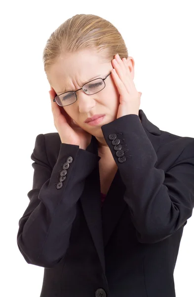 Junge Geschäftsfrau mit Kopfschmerzen — Stockfoto