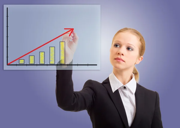 Business woman drawing a rising arrow — Stock Photo, Image