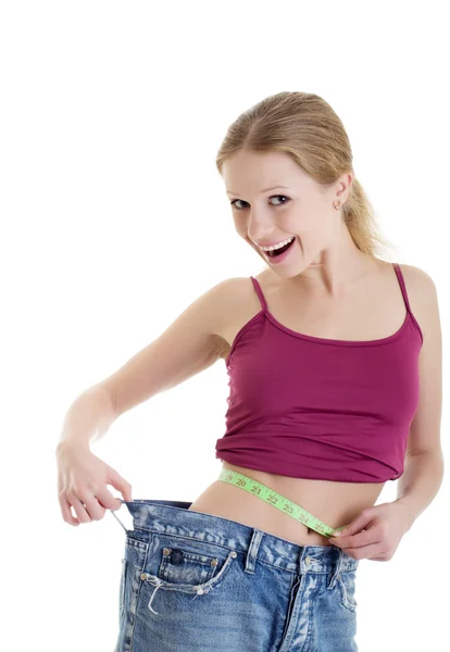 Menina medindo sua cintura — Fotografia de Stock