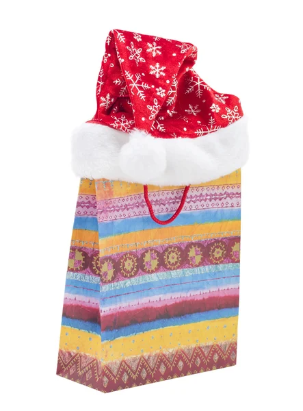 Ajándék táska és egy kalap karácsony — Stock Fotó