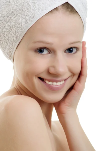 Beautiful girl with towel on head — Stockfoto