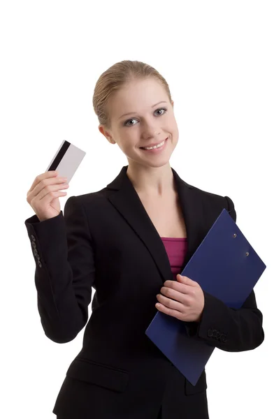 Business woman with a credit card — Stock Photo, Image