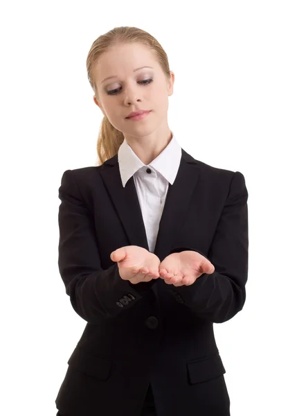 Business woman presenting something imaginary — Stock Photo, Image