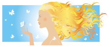 Summer girl and butterflies clipart