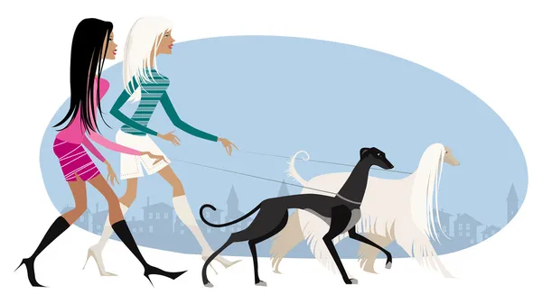 Выгуливающие собаки — стоковый вектор