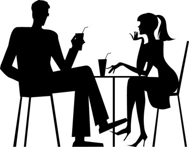 Silhouette of a couple at cafe clipart