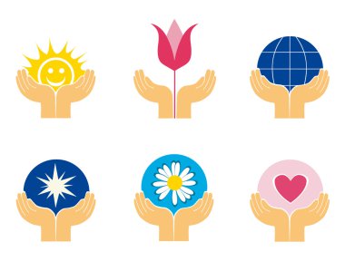 Symbols of hands holding different things clipart