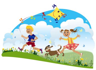 Children run clipart