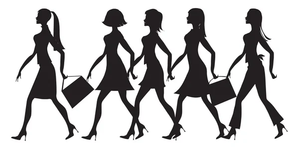 5 Mädchen Silhouette — Stockvektor