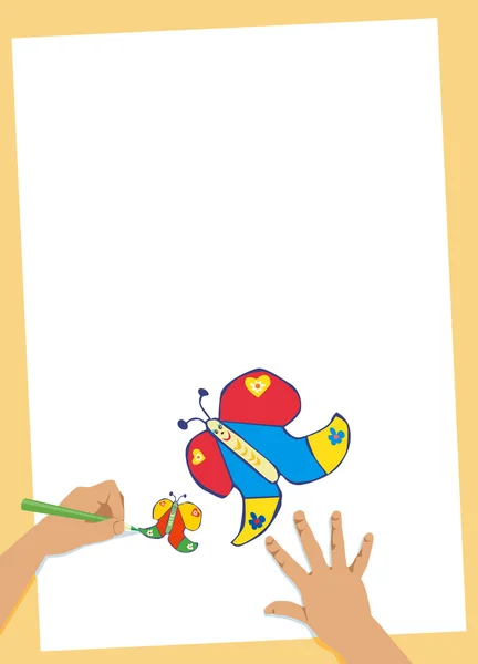 Un enfant dessine des papillons pour la fête des mères — Image vectorielle