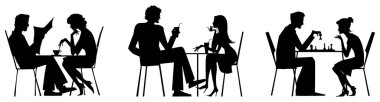 Couple silhouettes near table clipart