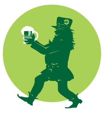 Leprechaun bringing beer on st. Patric Day clipart