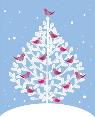 Noel ağacı ve kırmızı kuş