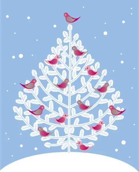 Árbol de Navidad y pájaros rojos — Archivo Imágenes Vectoriales